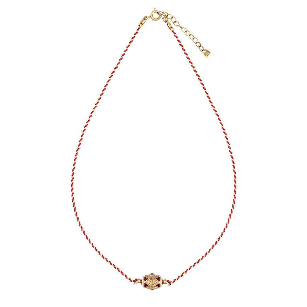 Choker Malecon fil bicolor Blanc cassé et Rouge