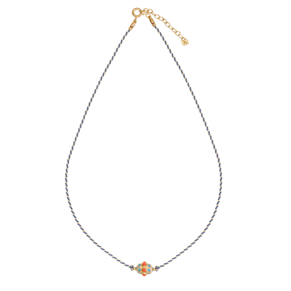 Choker Matanzas fil bicolor Écru et bleu