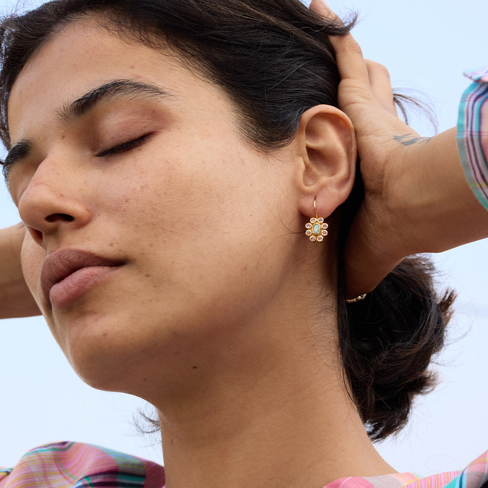 Boucles d’oreilles 9 Planètes – Labradorite & Tourmaline Rose