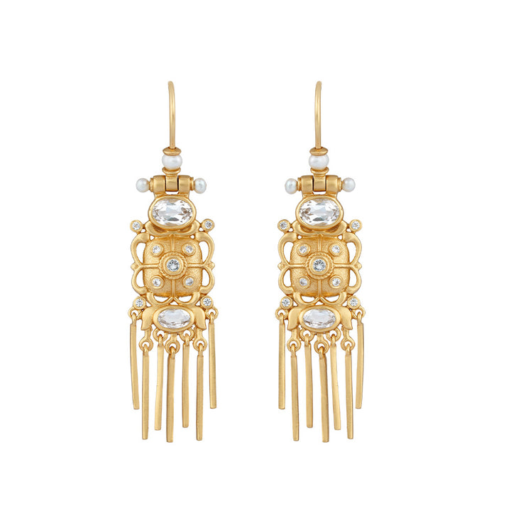 Emily 2 Cristal white topaz White zircon Water pearl Boucles d’oreilles