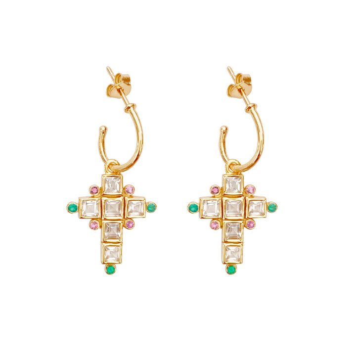 Santa Cruz 3 White topaz Green onyx Pink tourmaline Boucles d’oreilles