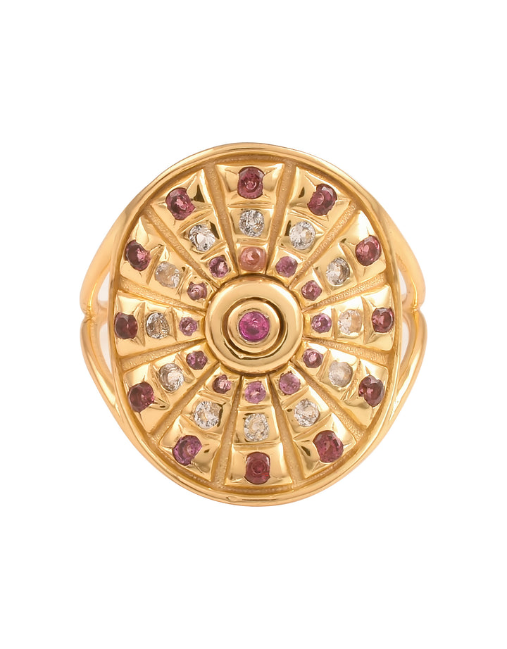 Bague Fortune Wheel Grenat, Topaze Blanche