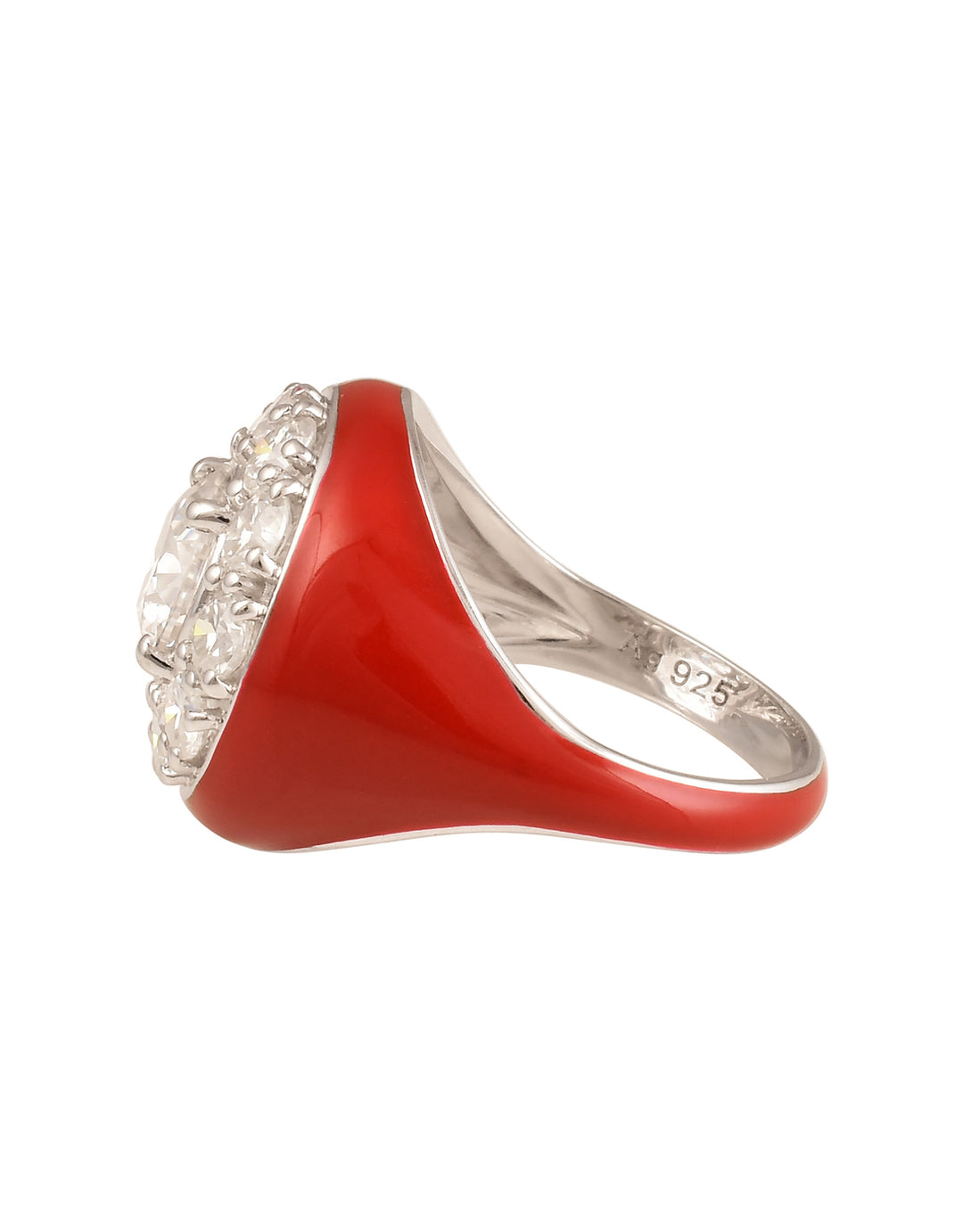 Bague Marigold, Rhodium, Moissanite, Émail Rouge