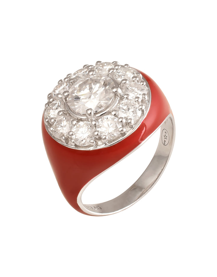 Bague Marigold, Rhodium, Moissanite, Émail Rouge