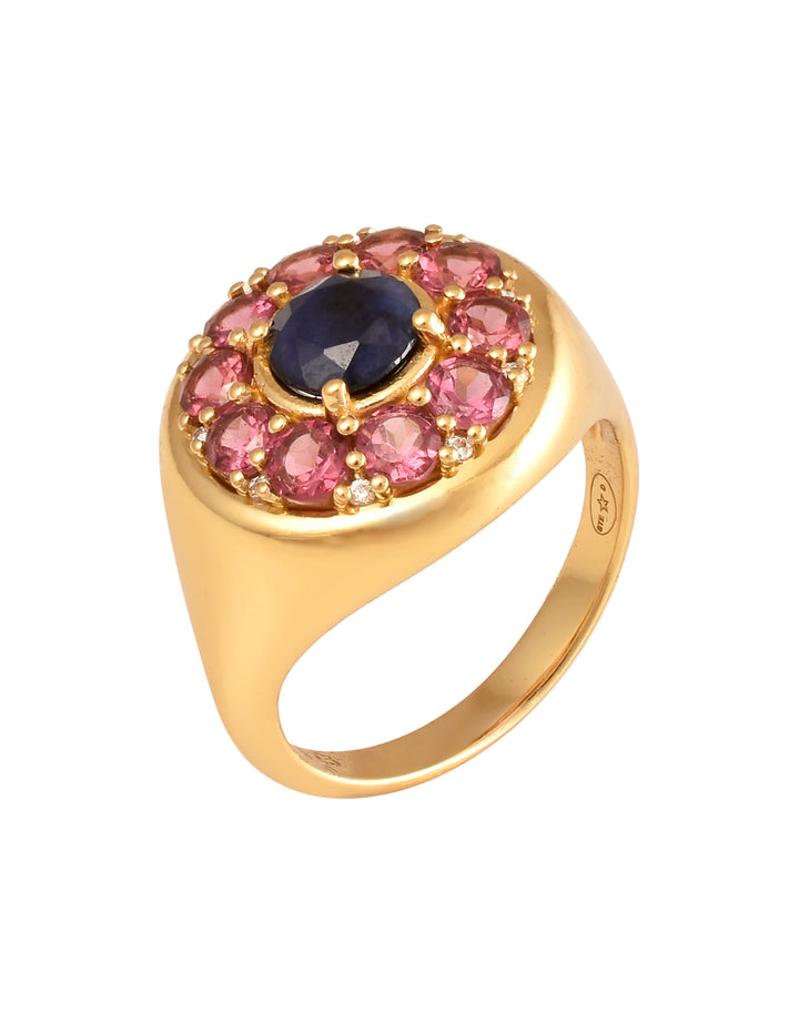 Bague Marigold, Saphir Bleu, Rhodolite Rose