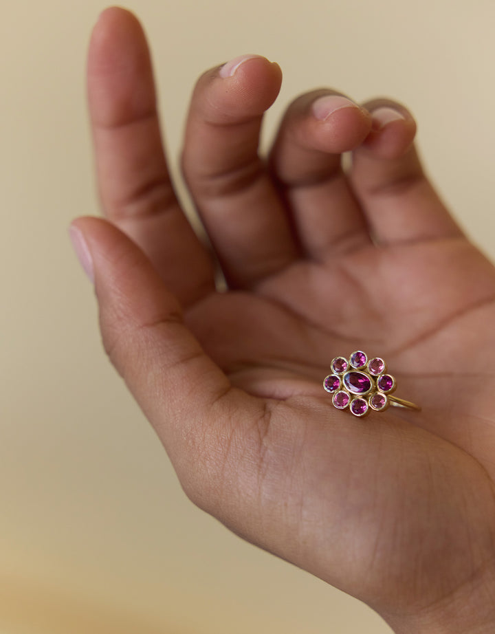Bague 9 Planètes Rhodolite