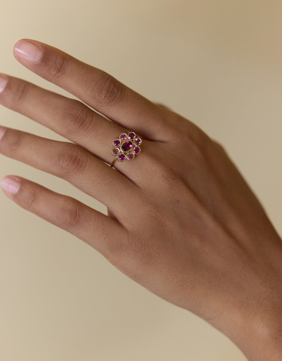 Bague 9 Planètes Rhodolite