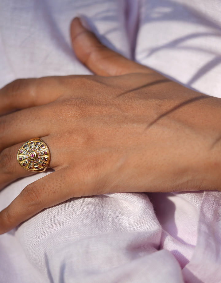 Bague Fortune Wheel Grenat, Topaze Blanche