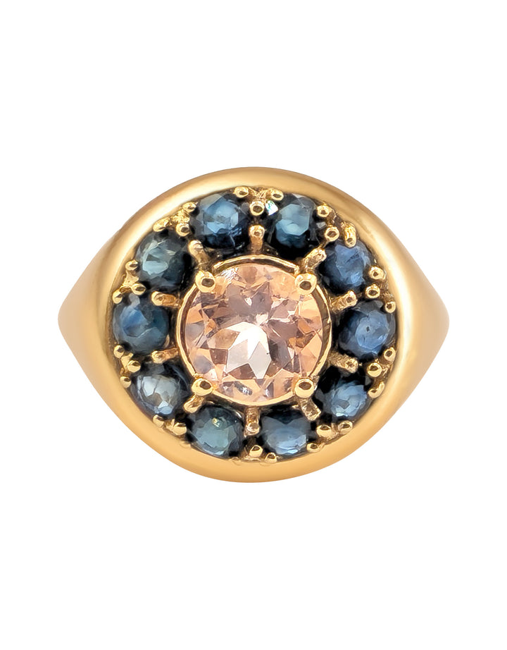 Bague Marigold, Morganite Rose Pâle, Saphir Bleu