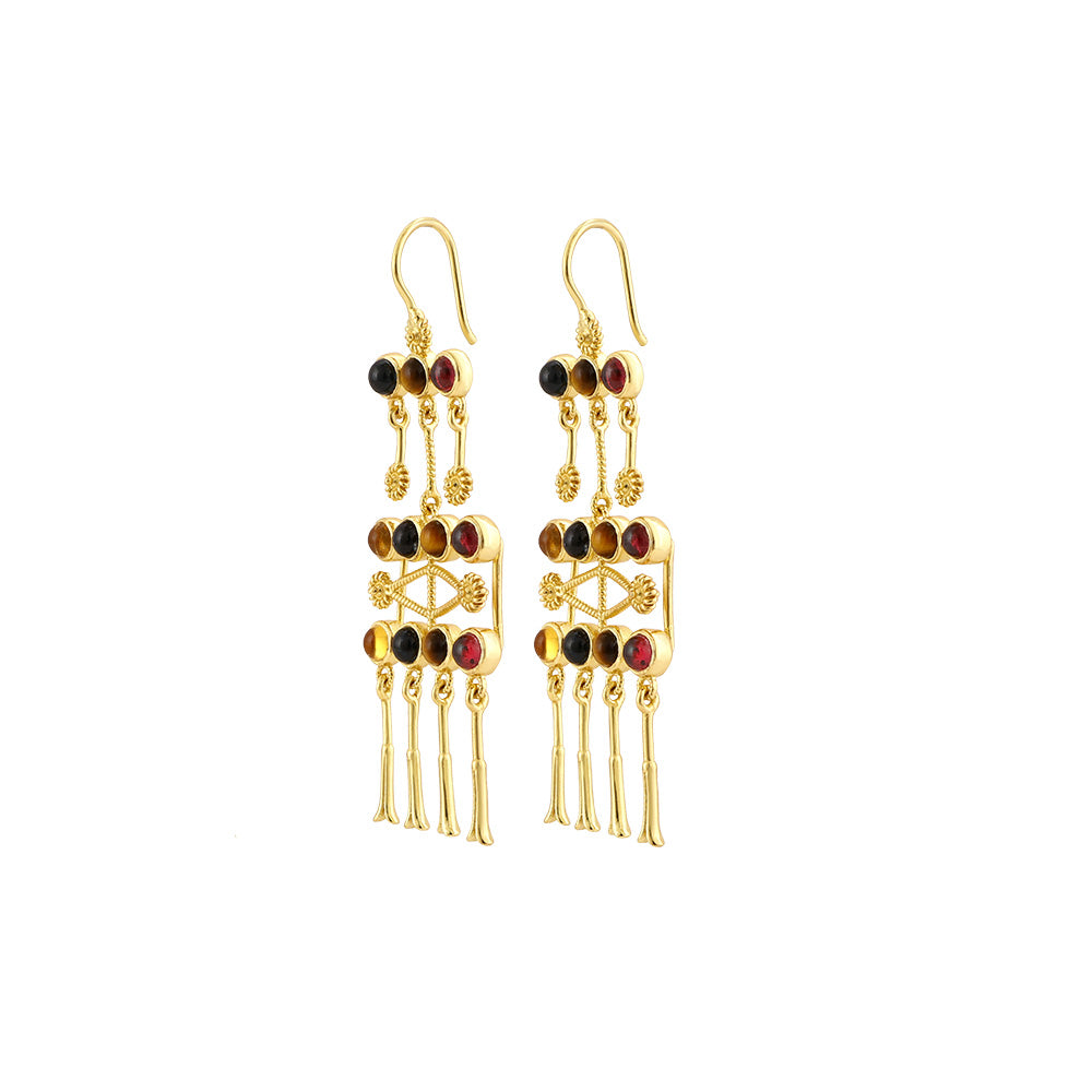 Boucles d'oreilles Frida 5, Garnet, Tiger Eye,  London Blue Topaz, Citrine