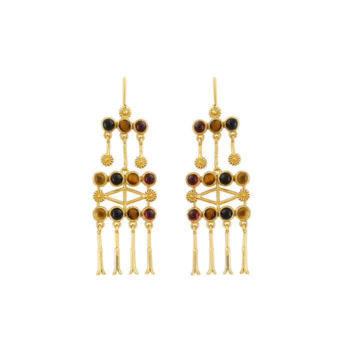 Boucles d'oreilles Frida 5, Garnet, Tiger Eye,  London Blue Topaz, Citrine