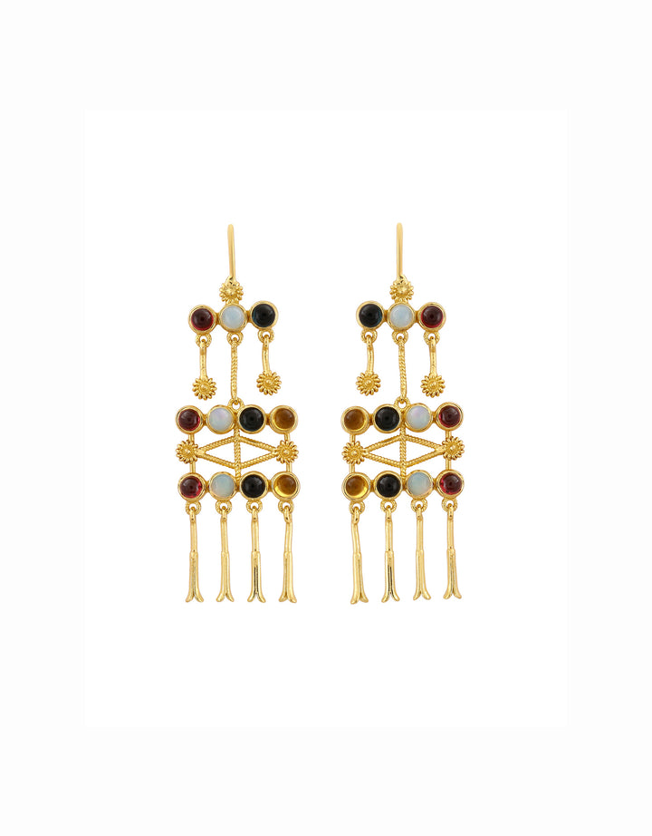 Boucles d’oreilles Frida – Grenat rose, Opale, Topaze bleu London & Citrine
