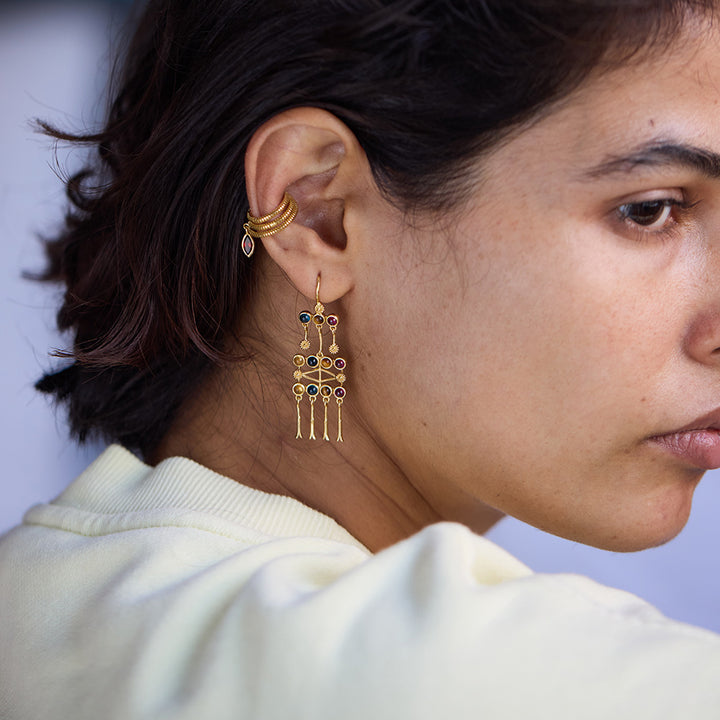 Boucles d'oreilles Frida 5, Garnet, Tiger Eye,  London Blue Topaz, Citrine