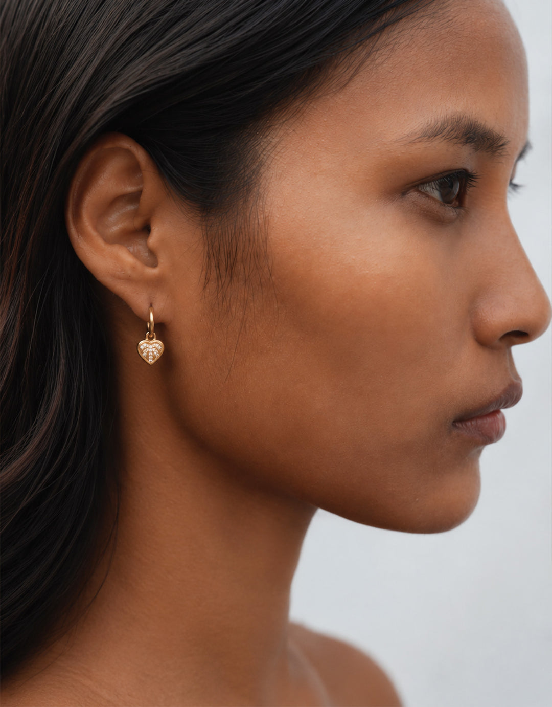 Boucles d'oreilles Palme cœur ajouré, argent plaqué or 24 carats avec moissanite, style bohème chic