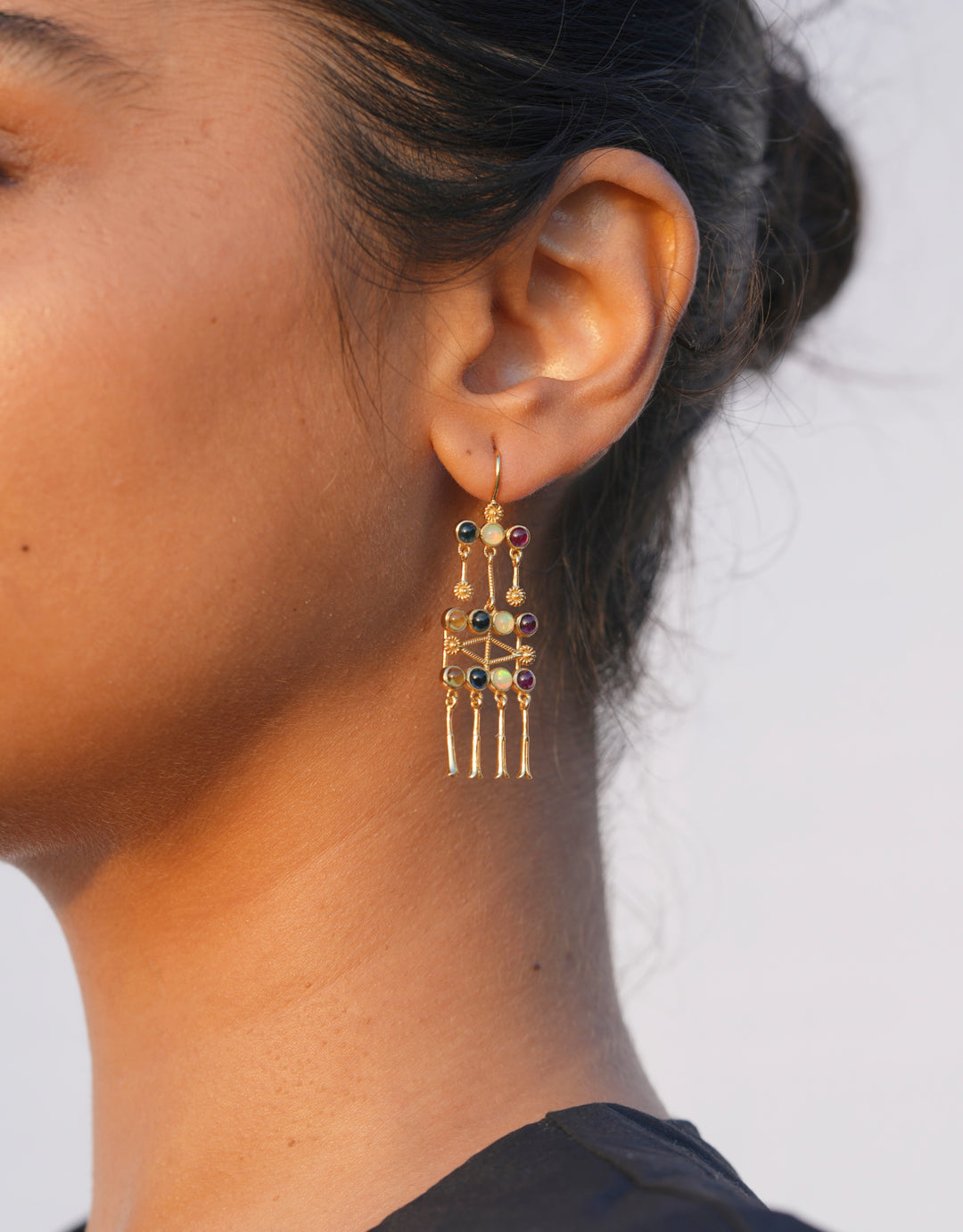 Ohrringe Frida – Rosa Granat, Opal, London Blautopas & Citrin