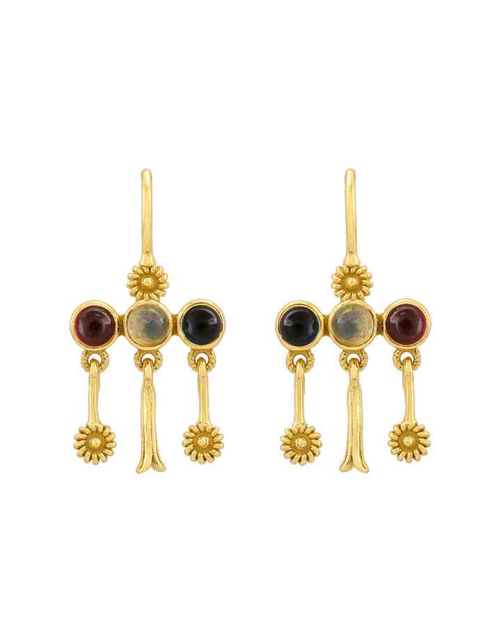 Ohrringe Frida Mini London Blue Topas, weißer Opal und Granat