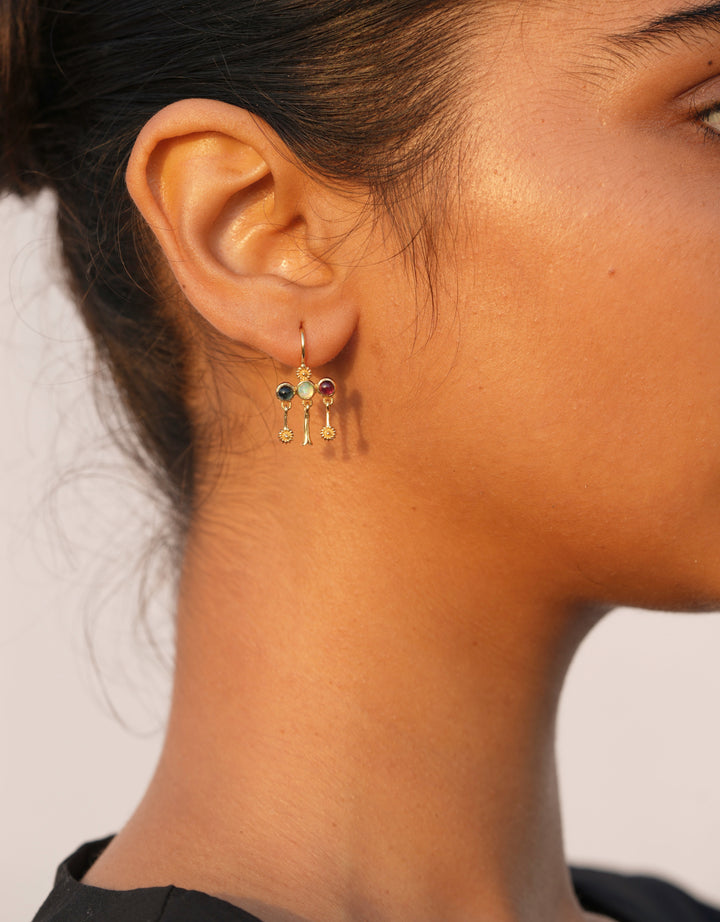 Ohrringe Frida Mini London Blue Topas, weißer Opal und Granat