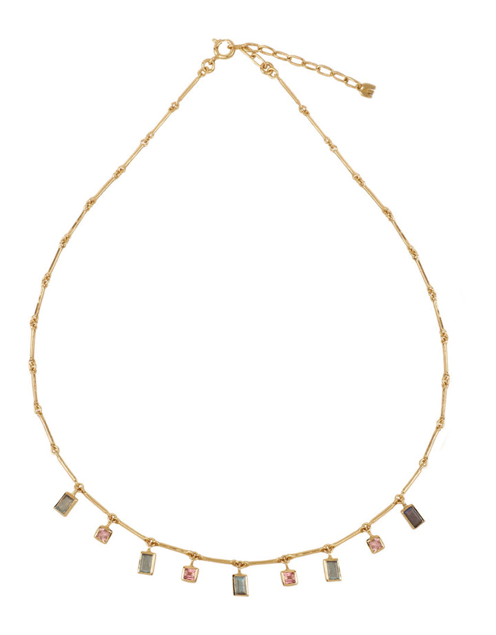 Collier 5 Eléments Tourmaline Rose et Labradorite