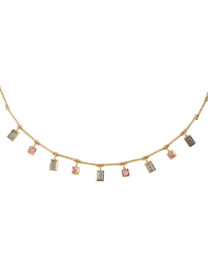 Collier 5 Eléments Tourmaline Rose et Labradorite