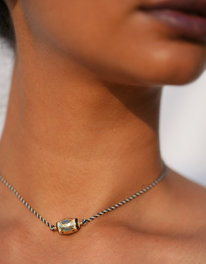 Collier Baracoa fil bicolore Écru et Bleu