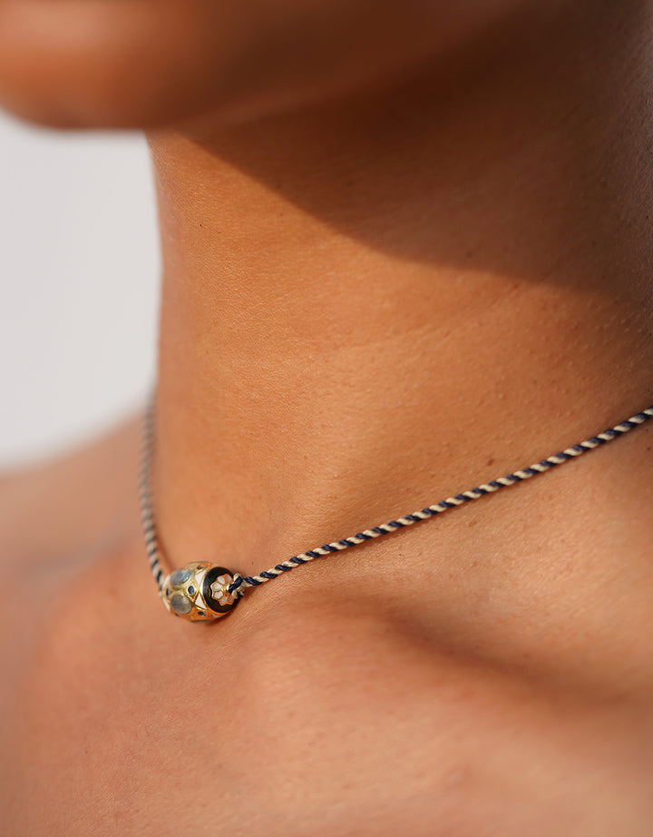 Collier Baracoa fil bicolore Écru et Bleu