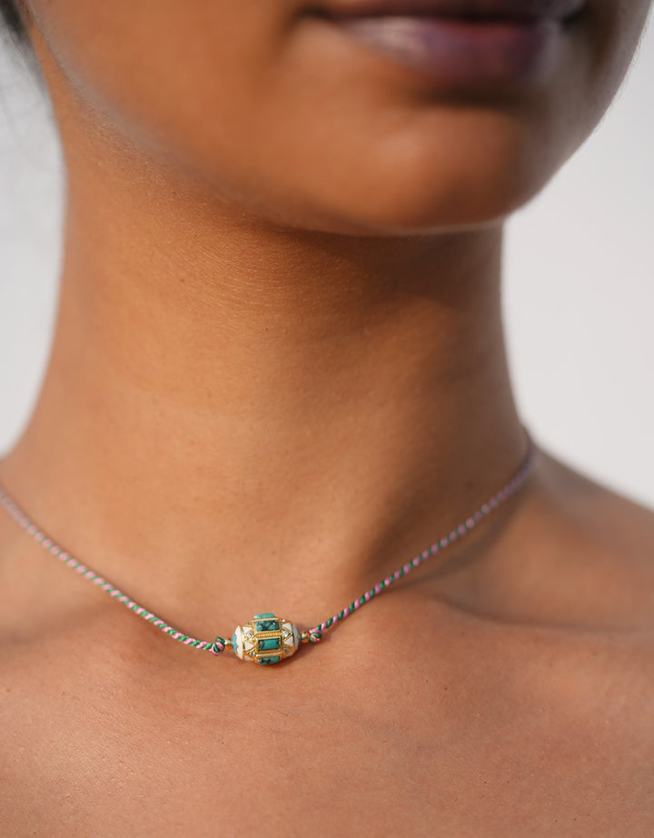 Collier Varadero fil bicolore Vert et Rose clair