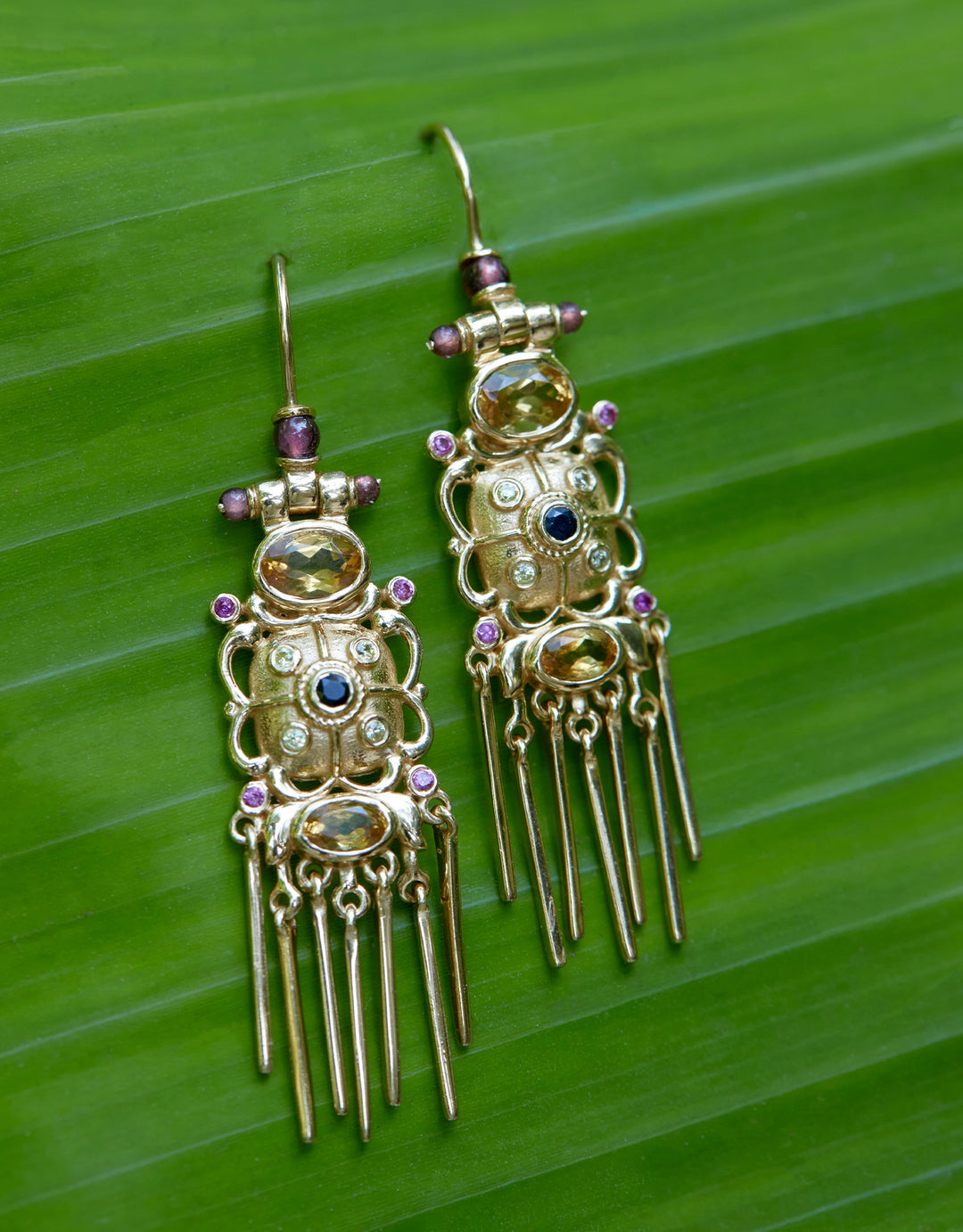 Boucles d’oreilles Emily 3 Citrine Bleu saphire Garnet Yellow zircon