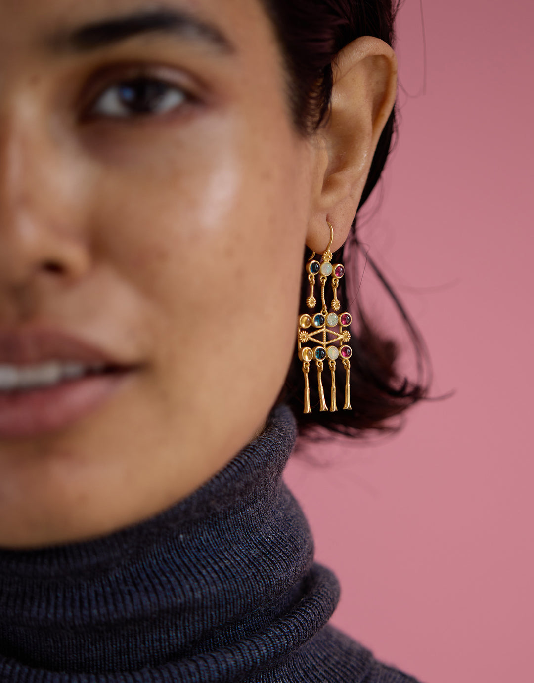 Boucles d'oreilles Frida 6, Rose Garnet, Opale Londan Bleu topaze Citrine