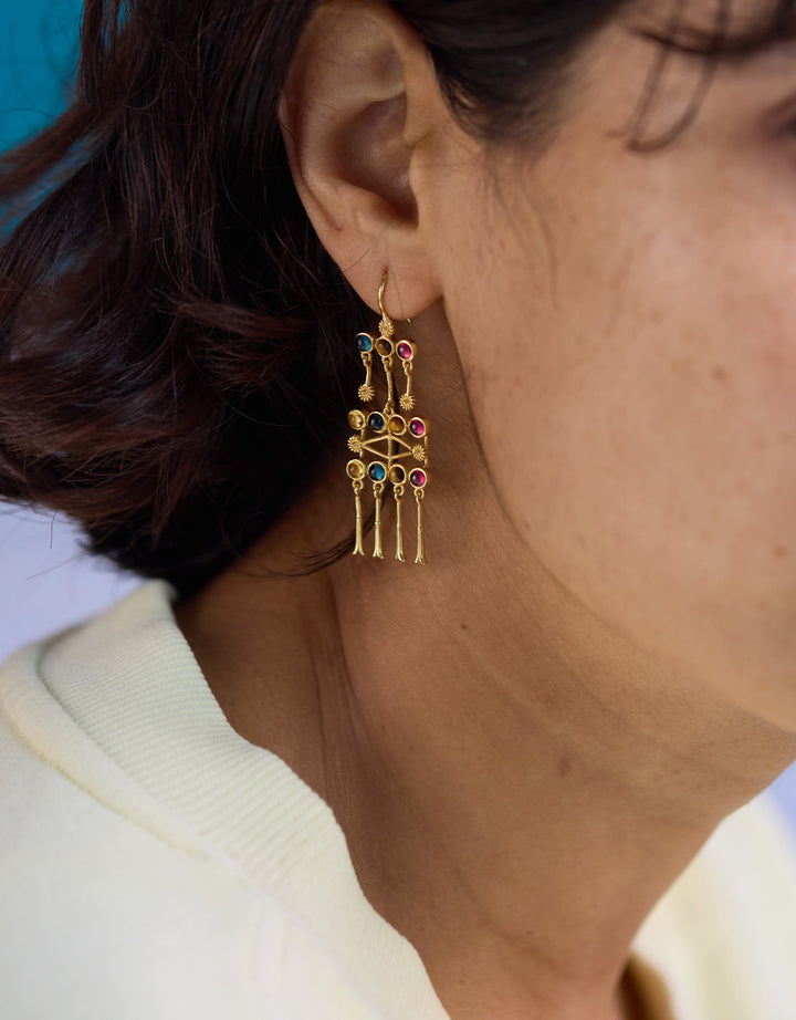 Boucles d'oreilles Frida 5, Garnet, Tiger Eye,  London Blue Topaz, Citrine