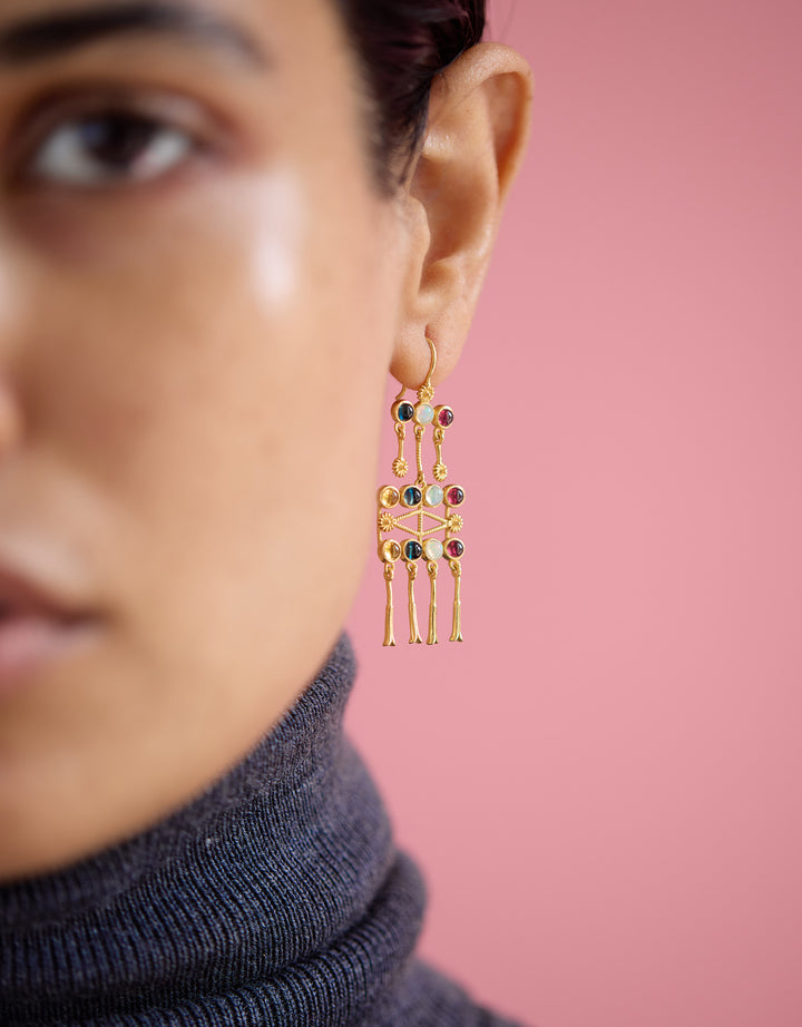 Boucles d'oreilles Frida 6, Rose Garnet, Opale Londan Bleu topaze Citrine