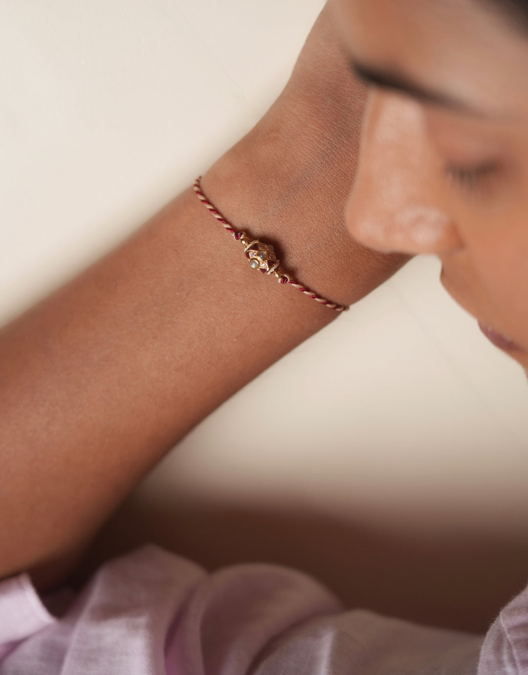 Bracelet Malecon fil bicolore Blanc cassé et Rouge