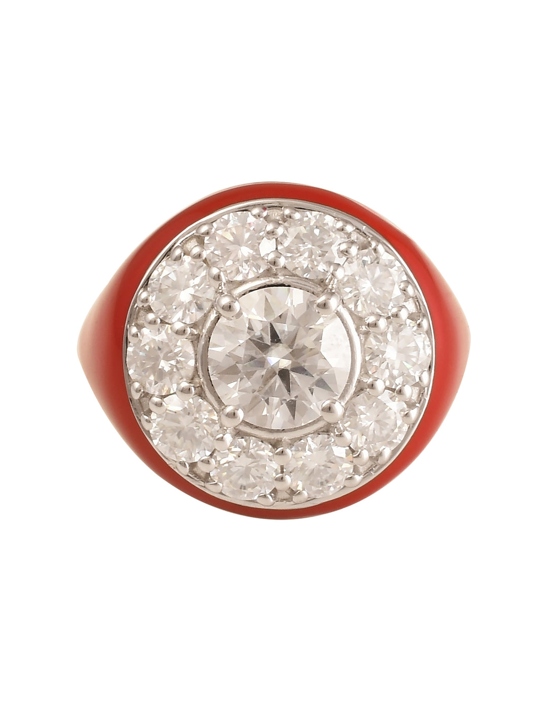 Bague Marigold, Rhodium, Moissanite, Émail Rouge