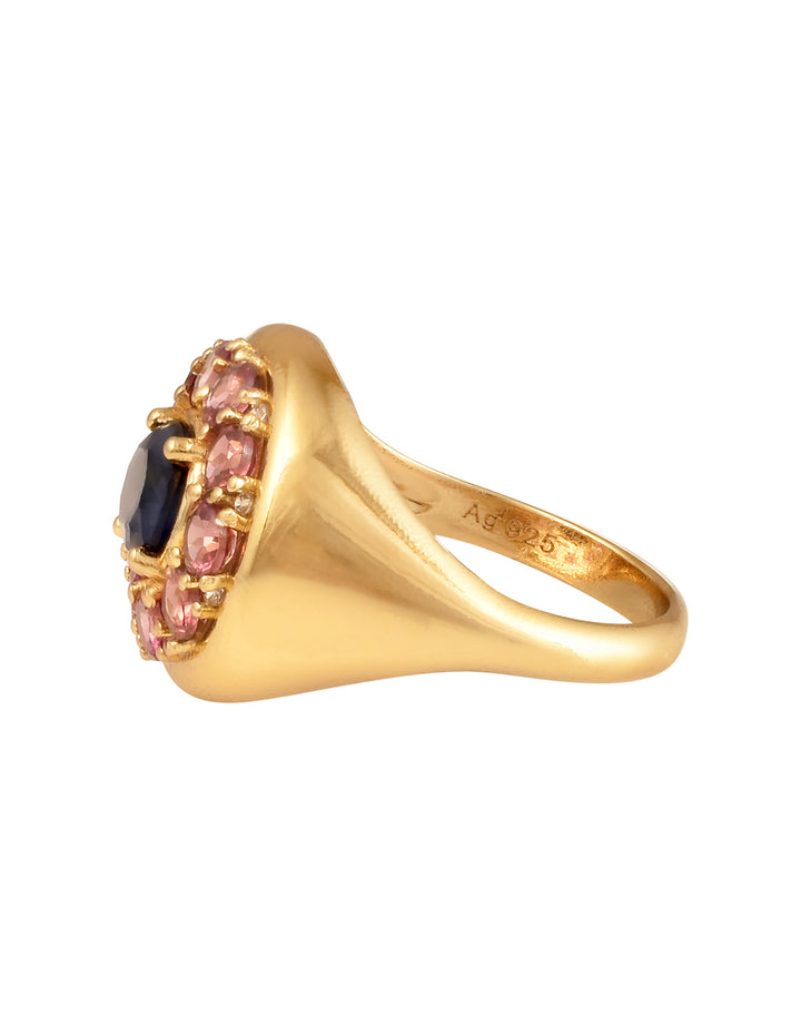 Bague Marigold, Saphir Bleu, Rhodolite Rose