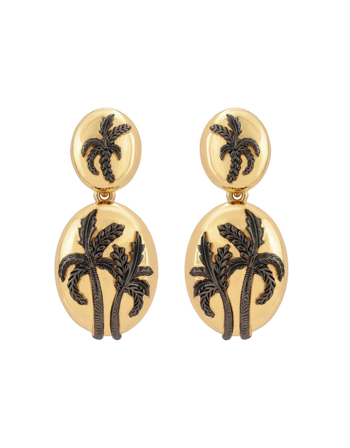 Boucles D'Oreilles Palm Or Et Rhodium Noir