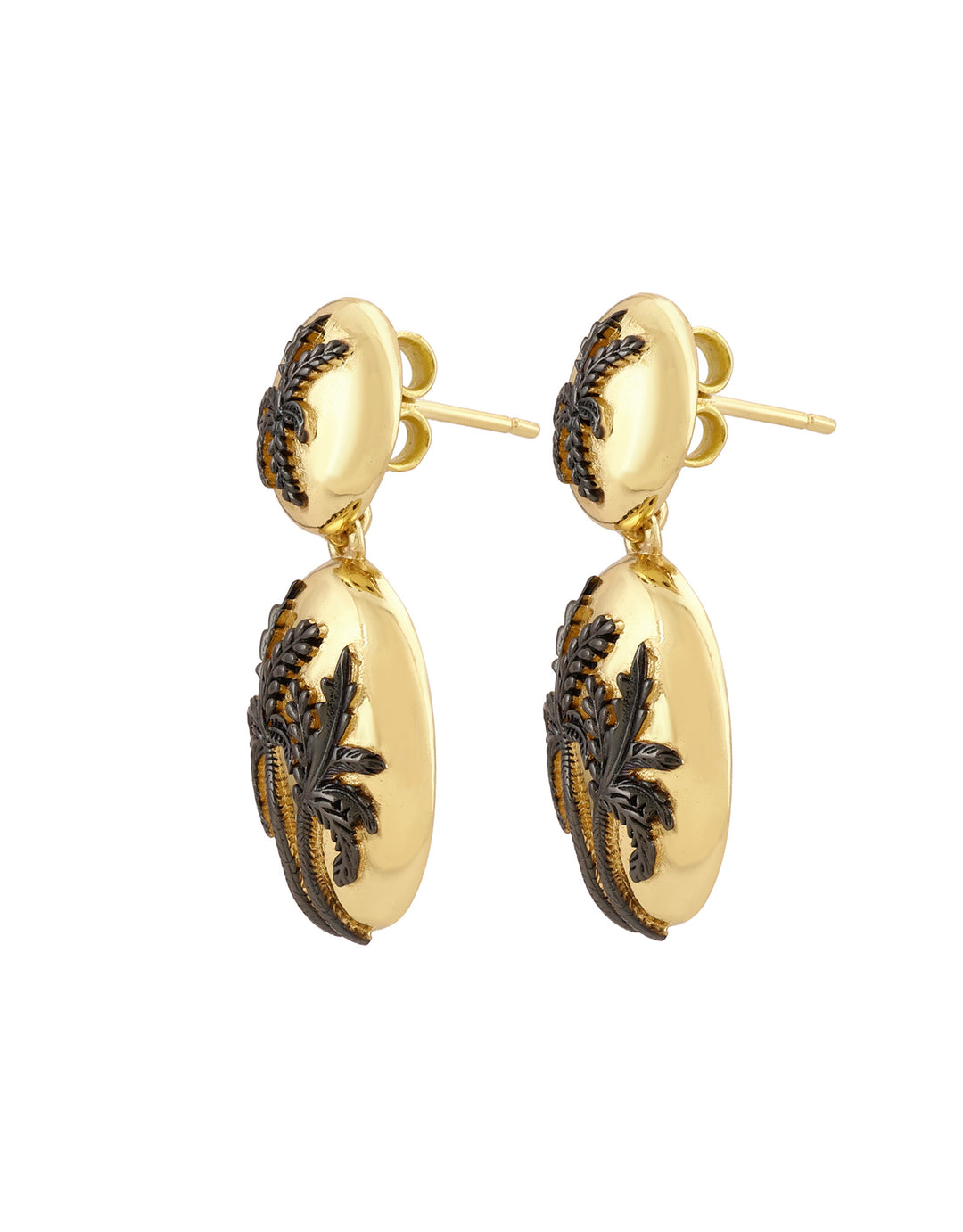 Boucles D'Oreilles Palm Or Et Rhodium Noir