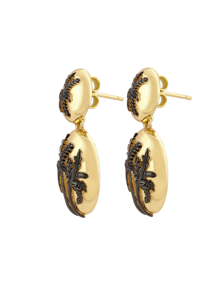 Boucles D'Oreilles Palm Or Et Rhodium Noir