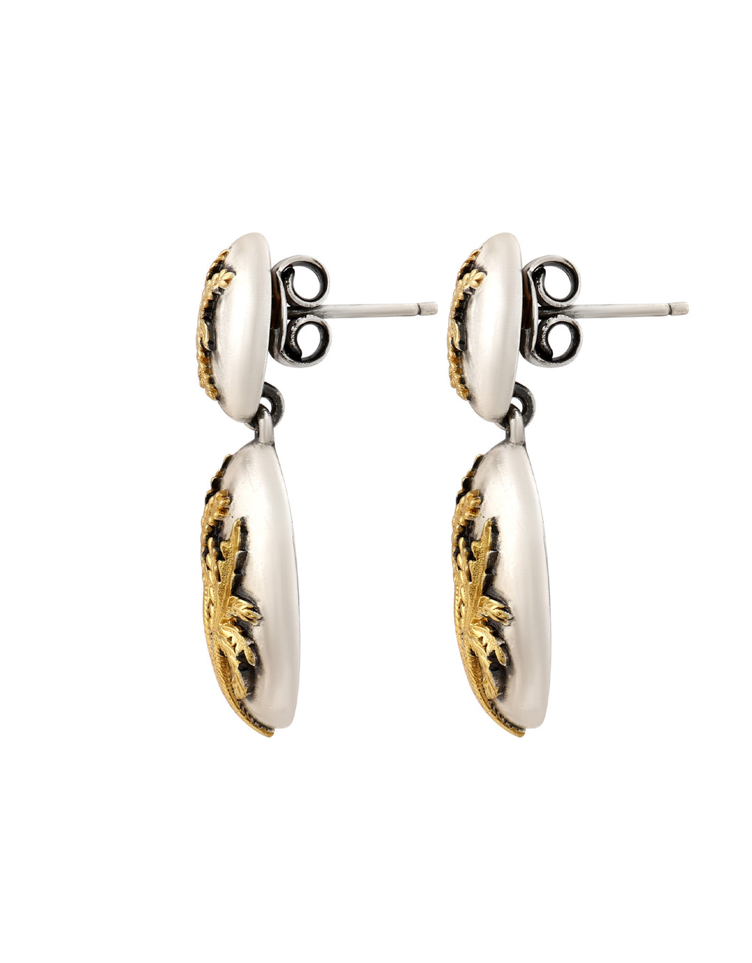 Boucles D’Oreilles Palm Argent Oxydé Et Or