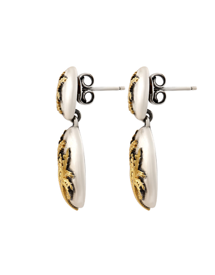 Boucles D’Oreilles Palm Argent Oxydé Et Or