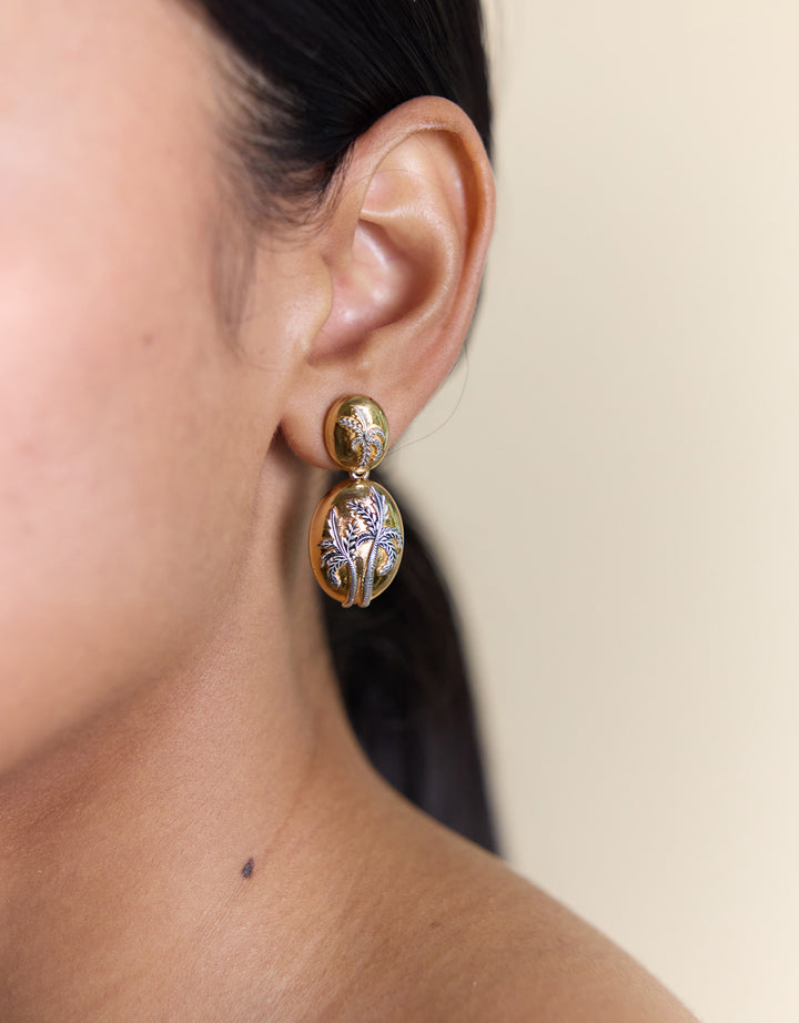 Boucles D’Oreilles Palmier Or Et Argent