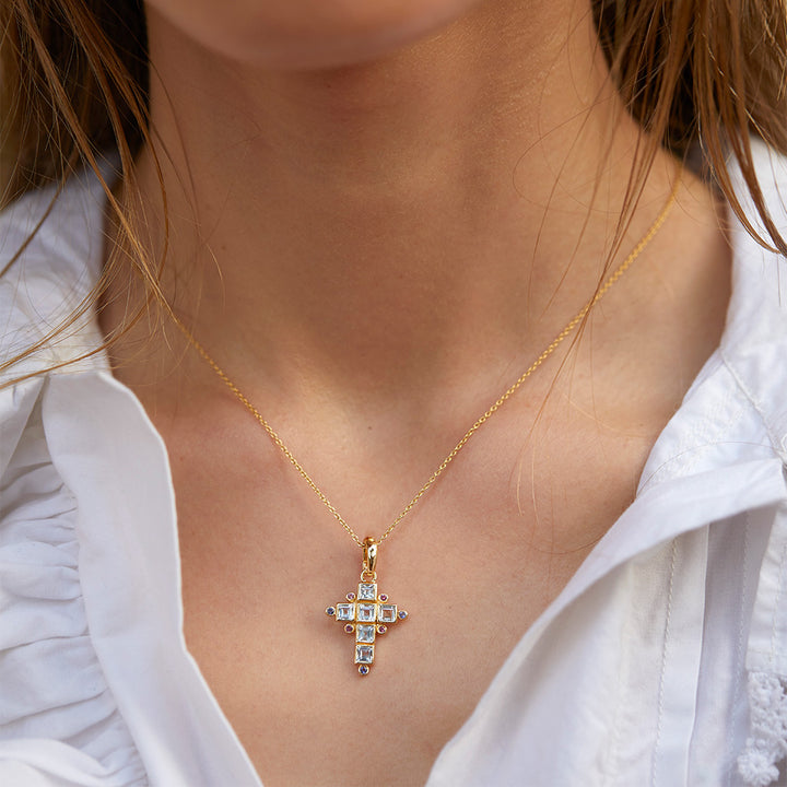 Santa cuz Collier chaîne fine 1, Topaze bleue/Iolite/tourmaline rose