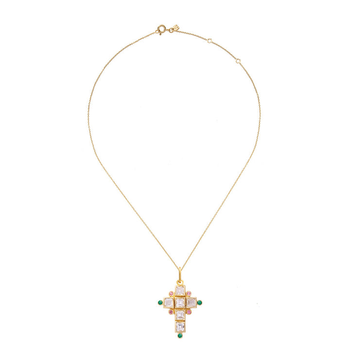 Santa Cruz Collier chain fine 3, White topaz / Green onyx / Pink tourmaline