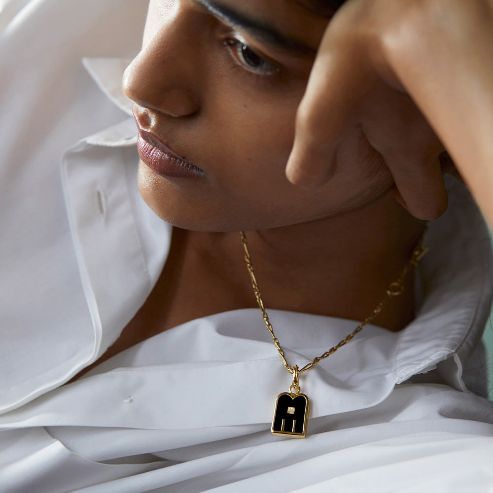 Thali pierre Collier Black onyx White topaz