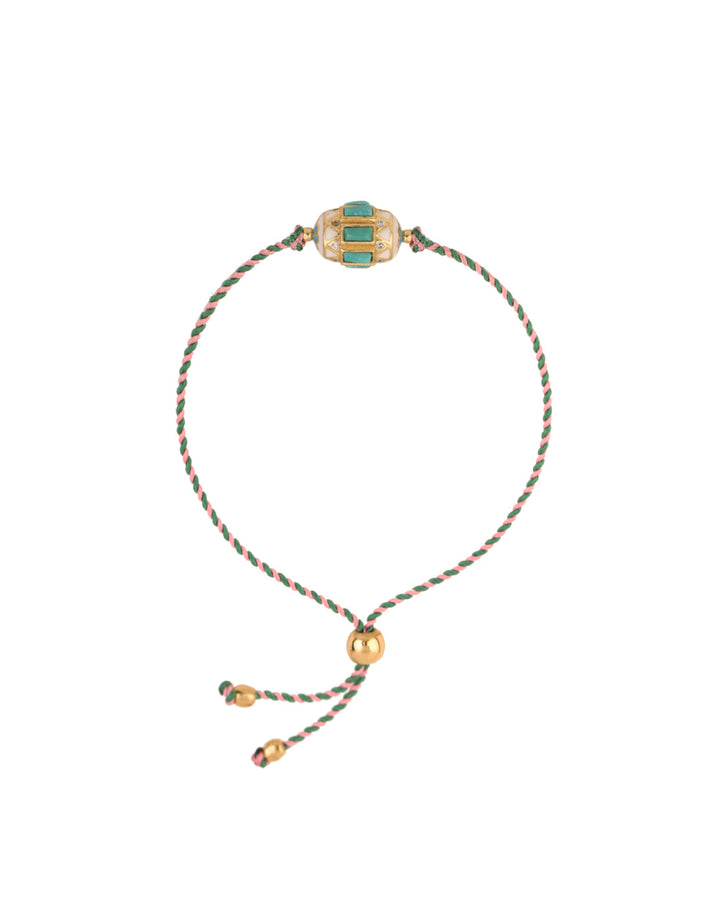 Armband Varadero Zweifarbiger Faden Grün und Hellrosa