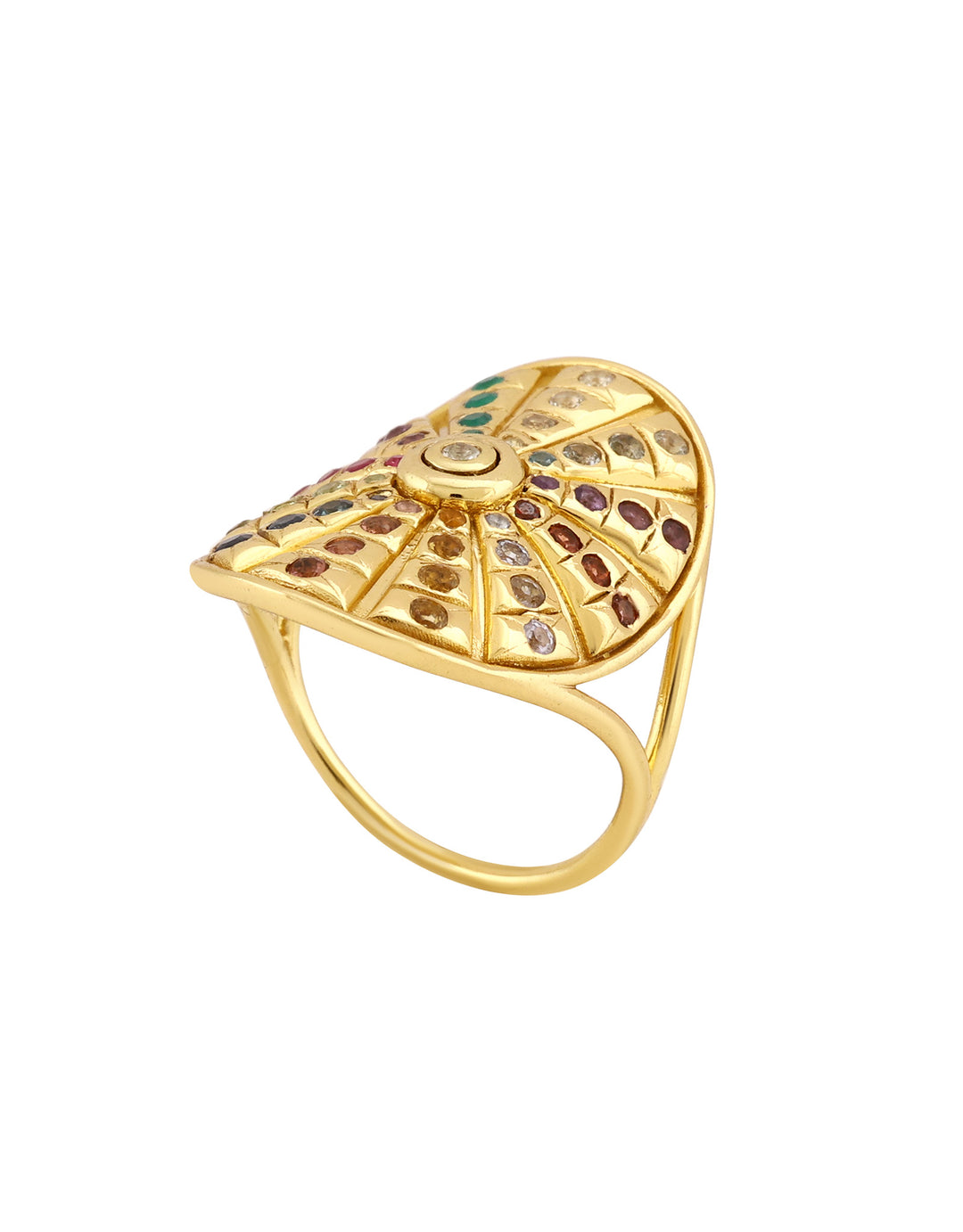 Bague Fortune Wheel vue de profil en argent plaqué or 24 carats