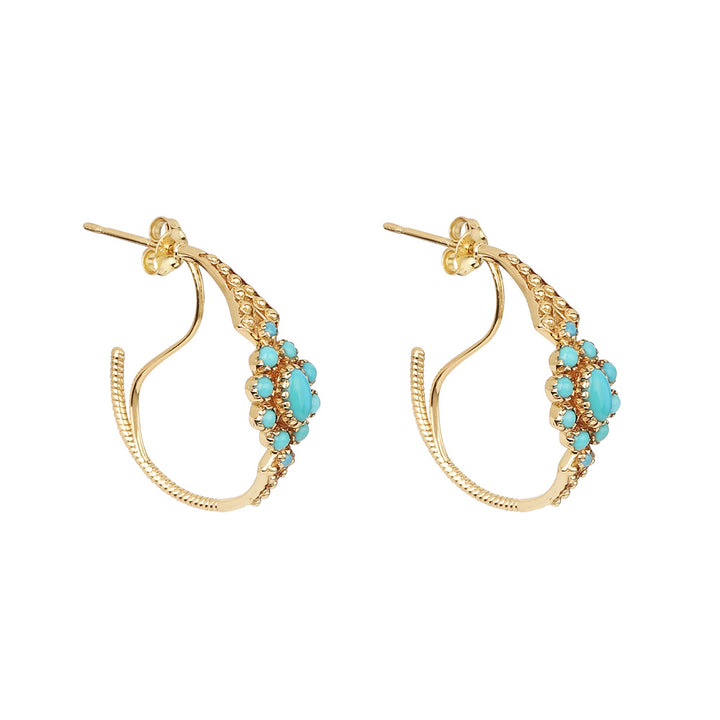 Boucles d’oreilles Anne 4 en argent 925 plaqué or avec turquoise tibétaine – Dorothee Sausset