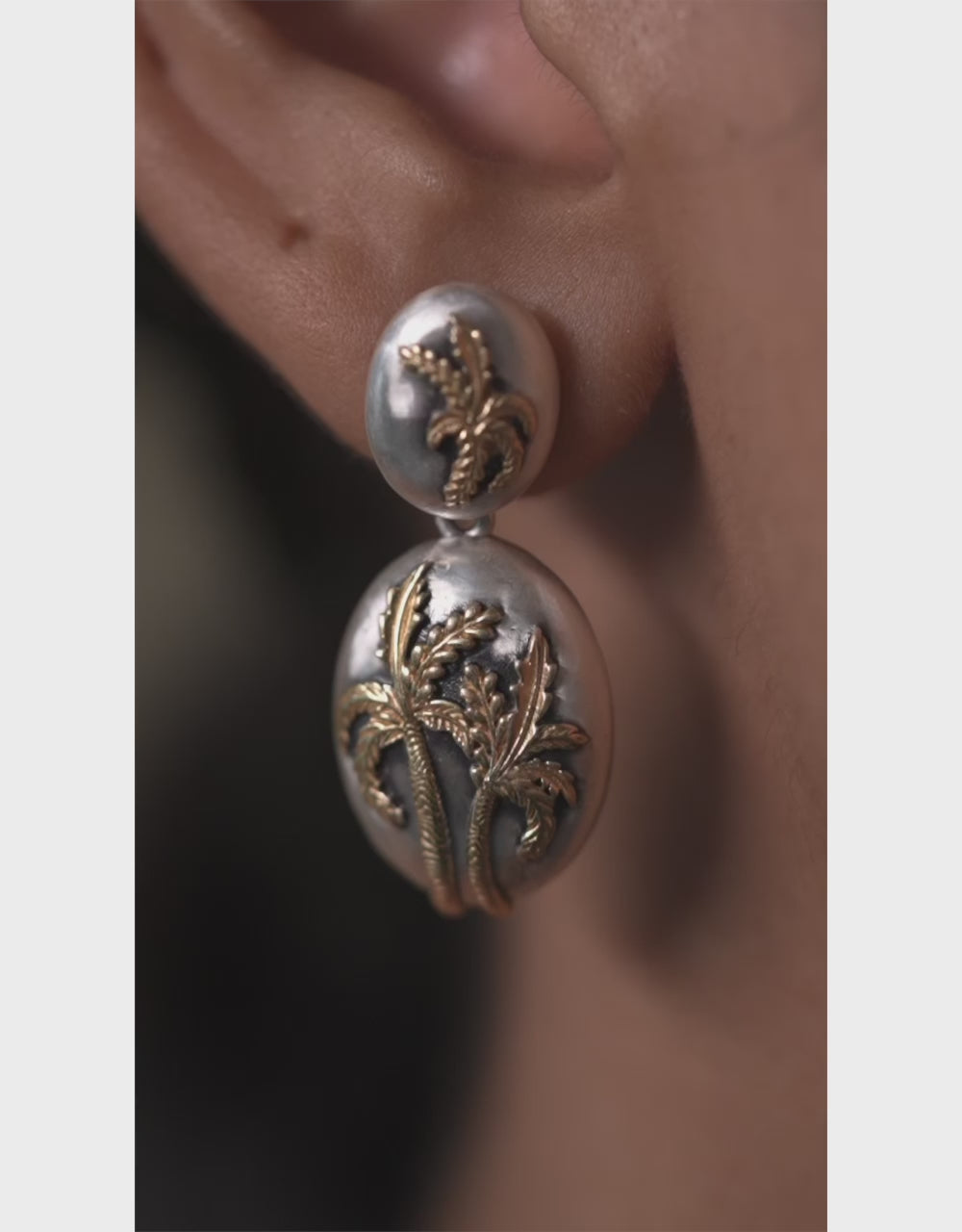 Boucles D’Oreilles Palmier Or Et Argent